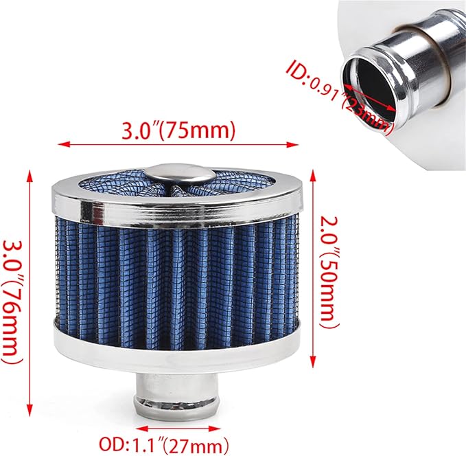 MUGE RACING 23mm Car Air Filter Universal Cold Air Intake Filter High Flow Vent Valve Cover Breather Filter (Blue)