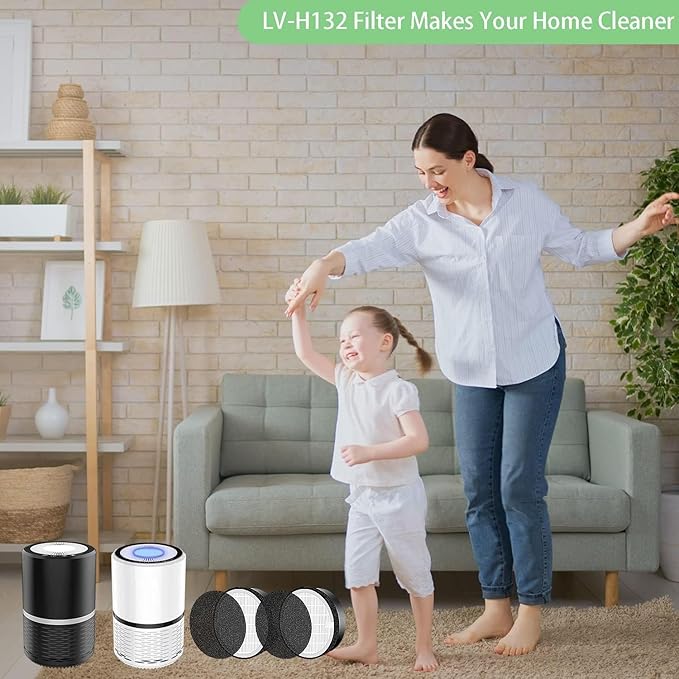 2 Pack Air Purifier Filters Replacement for LEVOIT LV-H132, Compatible with 3-in-1 Nylon Pre-Filter and True Activated Carbon Filters, LV-H132-RF Part