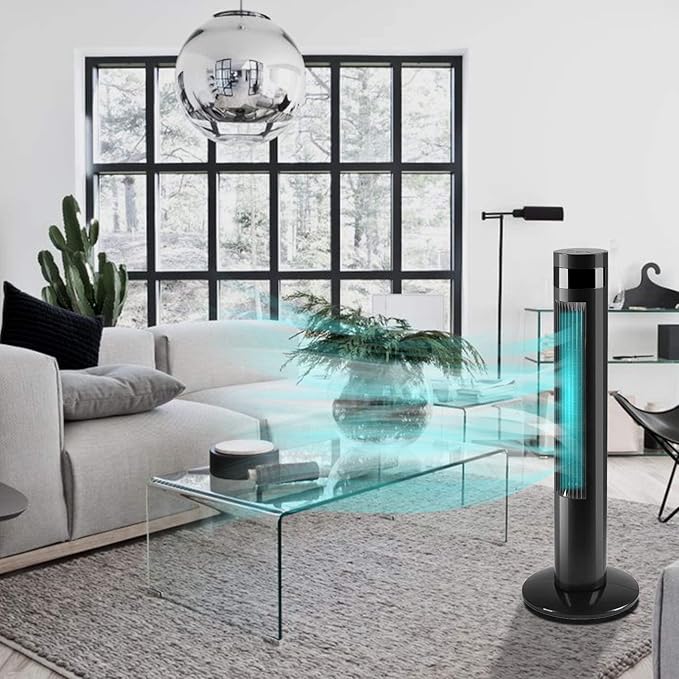 Antarctic Star Tower Fan Portable Electric Oscillating Fan Quiet Cooling Remote Control Standing Bladeless Floor Fans 3 Speeds Wind Modes Timer Bedroom Office (36 inch, Black)
