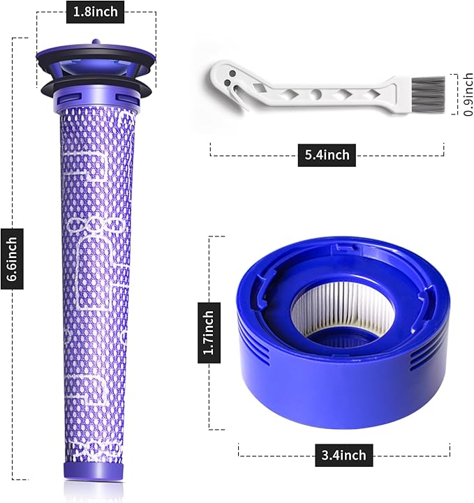 6 Pack Replacement Filters for Dyson V7 Animal V8 Animal V8 Absolute, 3 Pre Filters and 3 Post Filters, Replaces Part No.965661-01 & 967478-01