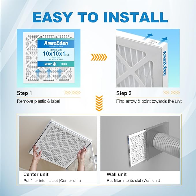 10x10x1 AC Air Filter MERV 11 (6-Pack) MPR 1000 FPR 7 HVAC Furnace Pleated Filters Dust Defense Replacement for Home (Exact Dimensions: 9.81x9.81x0.81 Inches)
