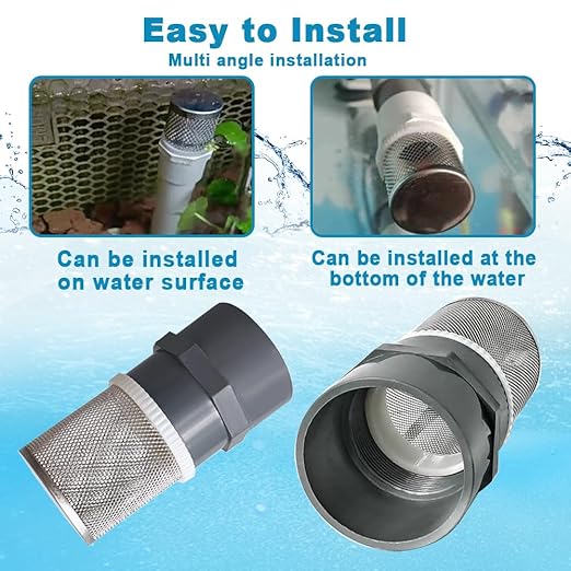 2 inch Stainless Steel Filter Cover Connected to 2 inch/DN50 Grey PVC Filter Water Pipe, Suction Strainers Used to Remove Debris and Reduce Solid Entry(1pcs)