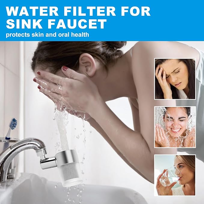 Sink Water Filter Faucet, 720 ° Rotating Kitchen Faucet Water Purifier, Bathroom Faucet Filter Removes Chlorine Fluoride Heavy Metals Hard Water for Home, Kitchen & Bathroom