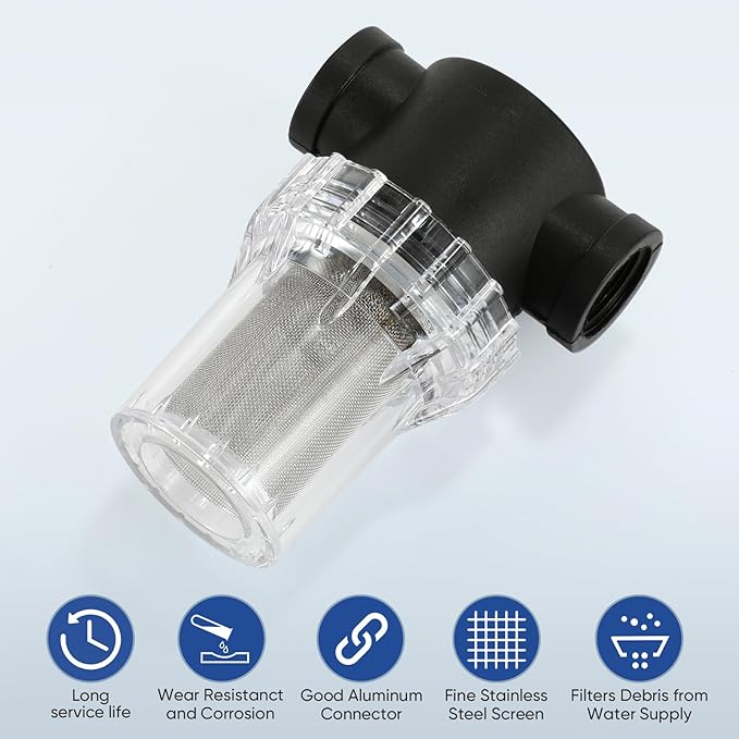 Garden Hose Filter Attachment Line Water Hose Filter with 3/4-inch(DN20) 40 Mesh Screen2Pcs O-Ring and PTFE Tape, Garden Hose Filter Pressure Washer Inlet for RV Camping Car Wash Water Hose