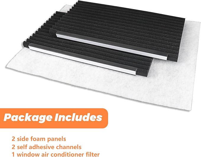 GCGOODS Window Air Conditioner Foam Insulating Panels with Window A/C Filter, 17" H x 9" W x 7/8" T, Pack of 2 Window AC Side Insulation Panels, Black