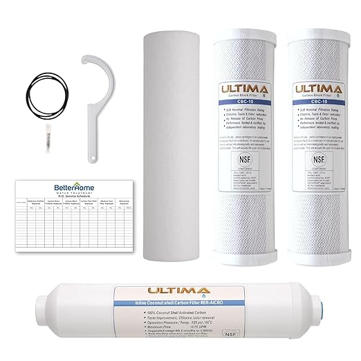 Ultima 7/VII 5 Stage Reverse Osmosis Filters, Uinversal Under Sink Water Filter System Replacement Cartridges with 1/4-Inch NPT Post Carbon Filter Kit (Without Membrane) GRO-050 Compatible