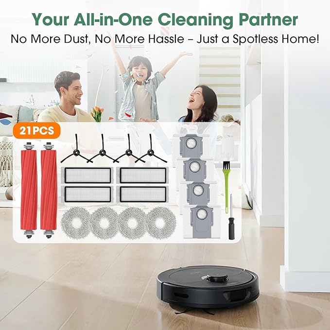 21PCS Accessory Kit for Roborock Q Revo Robot Vacuum Cleaner Replacement Part【Not for Qrevo S/Pro/Plus/MaxV】2 Main Brush, 4 Filter, 4 Mop Pad, 4 Side Brushes, 4 Dust Bag, 3 Cleaning Tool