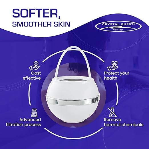 Crystal Quest Bath Ball & Replacement Filter Cartridge Bundle - Water Filter System-Reduce Contaminants for Softer &Smoother Skin-Effortless & Quick Installation| Bundle and Save (White)