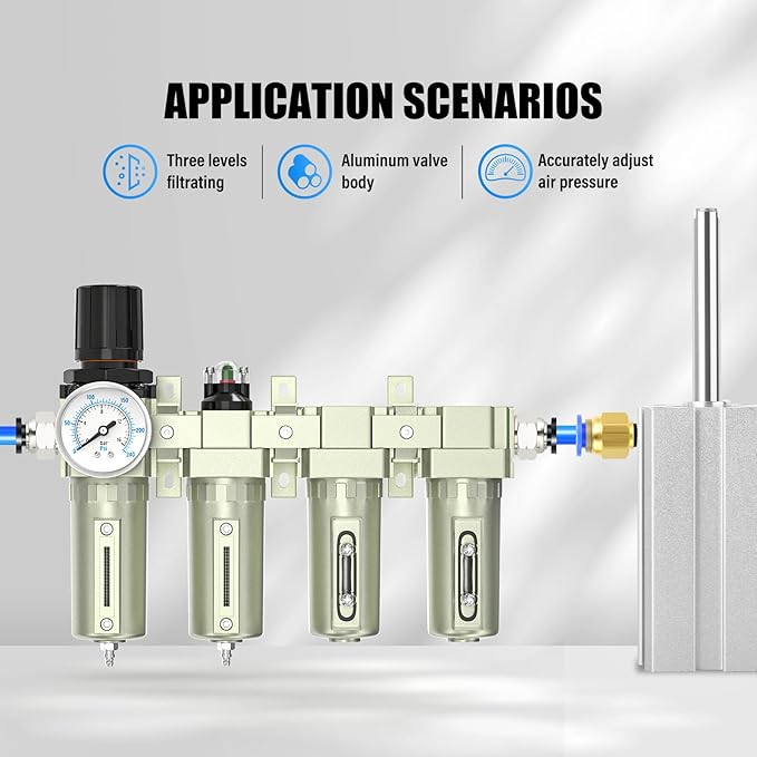 Heavy Duty Industrial Grade 3/4" NPT 4 Stage Air Drying System,Coalescing Filter,Particulate Filter,Double Desiccant Dryer and Air Regulator,Manual Drain,For Plasma Cutter and Paint Spray
