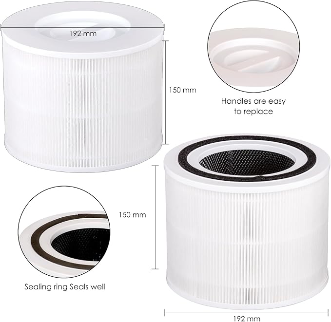 2 Pack Core 300 Replacement Filter for LEVOIT Core300-P and Core300S-P Air Purifier, Core 300-P Core 300S-P, H13 True HEPA Filter, 3-in-1 Filter Activated Carbon Filters, Compare Core 300-RF White