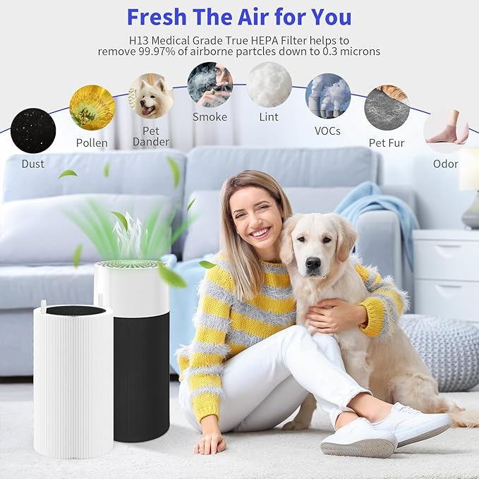 3 Packs 411 Replacement Filter Compatible with Blue Pure 411, 411+, 411 Auto & Mini with 3pcs Outer Cloth Pre-Filter Cover