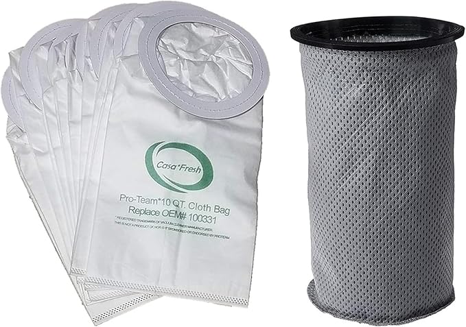 10 PK of Replacement Bags for ProTeam 100331. Compatible with 10 QT BackPack Vacuums - Coachvac, Super Coachvac, Megavac (10 QT Round HEPA + 100565)