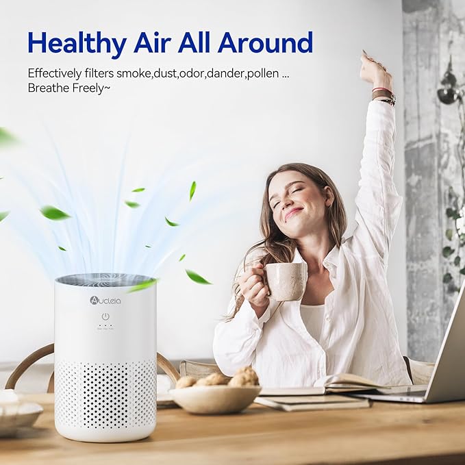 Air Purifiers for Bedroom up to 588 Ft², 20dB Bedroom Air Purifier for Small Room Removes Dust Pets Hair Smoke Odor with Aromatherapy Function(White)