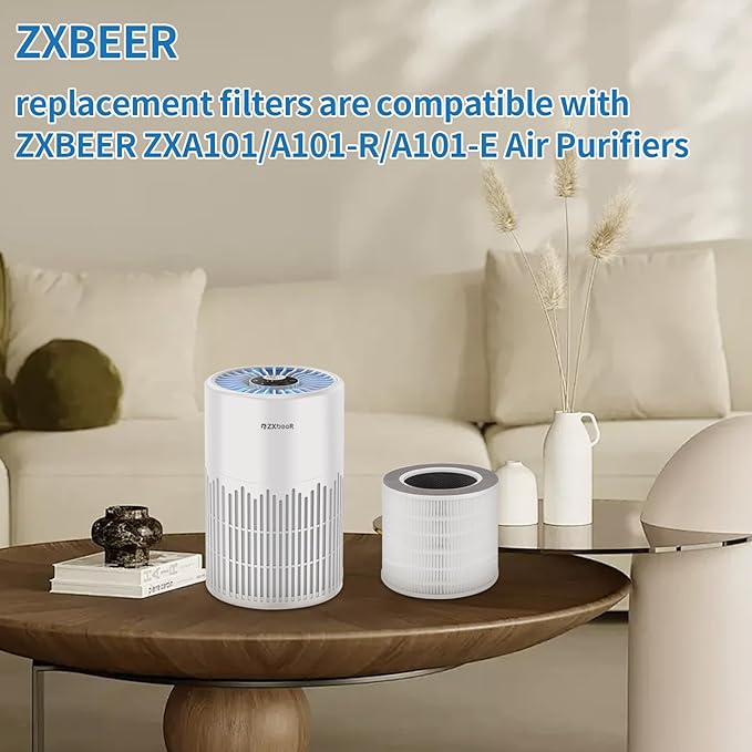ZXBEER True HEPA Filter Compatible With Model ZXA101 Air Purifier, H13 True HEPA Air Cleaner 360° 3-stage Filtration, 3-in-1 High-efficiency