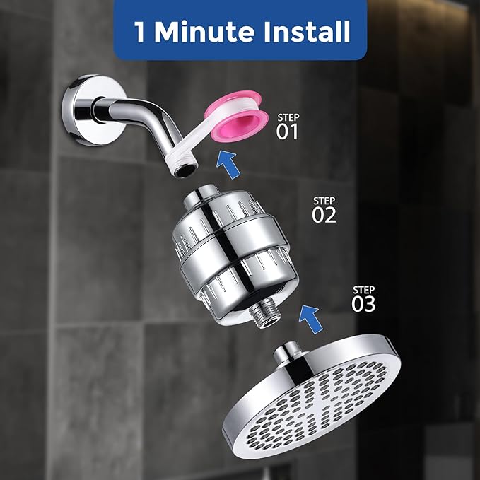 Filtered Shower Head with 23 Stage Water Softner,High Pressure Shower Filter Head for Hard Water,Powerful Shower Head with Filters,Reduces Chlorine and Heavy Metals(6" Round,Polished Chrome)