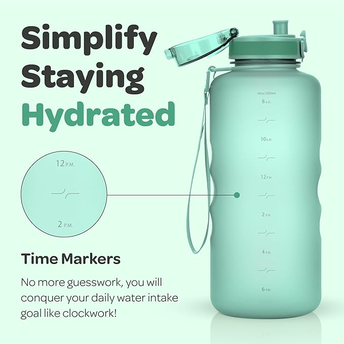 Hydracy Water Bottle with Time Marker -Large BPA Free Water Bottle & No Sweat Sleeve -Leak Proof Gym Bottle with Fruit Infuser Strainer & Times to Drink -Ideal for Fitness Sports & Outdoors