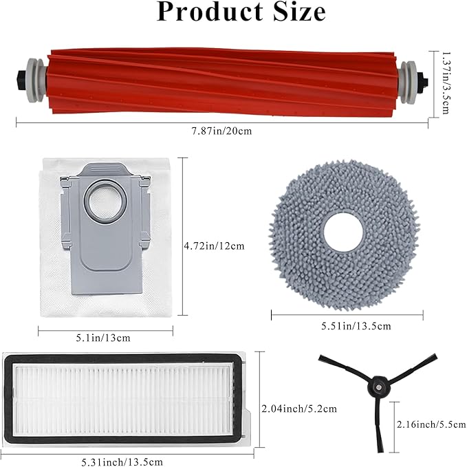 Accessories Kit for Roborock Qrevo S/Qrevo Plus/Qrevo Pro/Qrevo MaxV 【Not for Q Revo】Robot Vacuum, 2 Main Brush Roller, 4 Hepa Filters,4 Mop Pads, 4 Dust Bags, 6 Side Brush, 22 Pack Replacement Parts