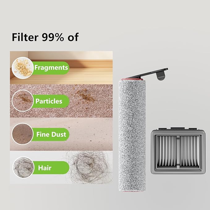 Replacement Vacuum Filters Roller Brushes Compatible with Dreame H12 Pro Wet Dry Vacuum Cleaner, Efficient Replacement Filters for Clean Floors (【H12Pro】3 Brush 3 Filters)