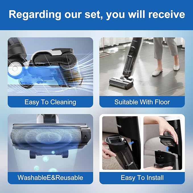 Vacuum Mop Replacement Parts Compatible with Tineco Roller Brush Replacement, Suitable with FLOOR ONE S5, FLOOR ONE S5 Pro Cordless Vacuum Cleaner, Set Includes 3 Roller Brushes and 6 Vacuum Filters