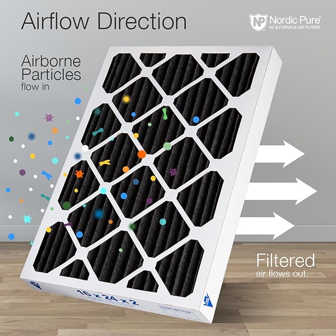 Nordic Pure 14x25x2 (Actual Size: 13 1/2 x 24 1/2 x 1 3/4) Pure Carbon Pleated Odor Reduction Merv 8 Furnace Filters 12 Pack