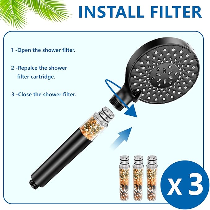 Replacement Handheld Shower Filter Compatible with SR SUN RISE Shower Handheld, Hard Water High Efficiency Filter 3 Pcs