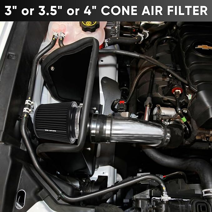 4 Inches Cold Air Intake Filter 3" or 3.5" or 4" High Performance Washable Clamp-On Replacement Cone Air Filter 3 in 1 Size Black