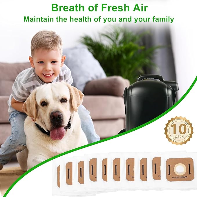 10 Pack Replacement VACBP6 HEPA Filter Bags for Atrix Ergo 8 Quart Backpack Vacuum, Replace Part VACBPAI VACBP1 VACBP36V Backpack Vacuum Bags