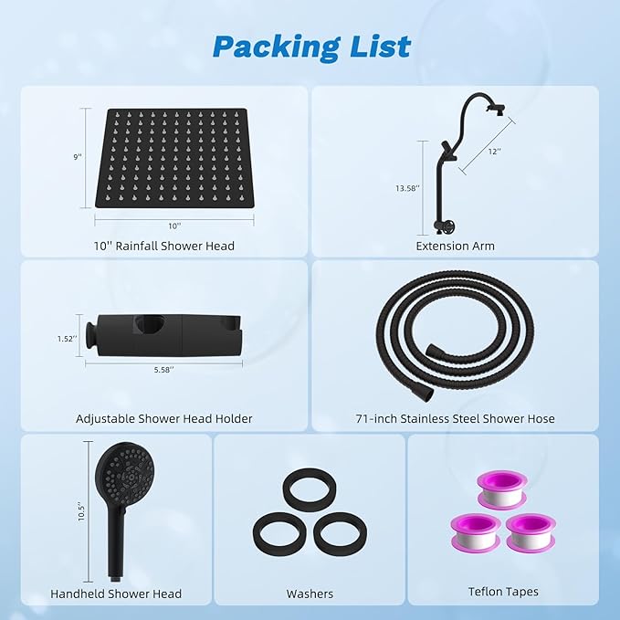 Hibbent Upgraded All Metal 10"Rainfall Showerhead Combo, High Pressure Shower Head with 10-Spray Mode Handheld, Innovative 4-way Diverter with Pause Mode, 71'' Shower Hose and Handheld Holder, Black