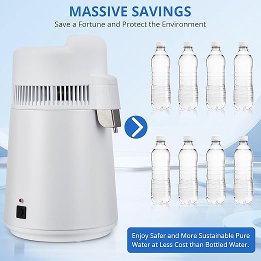 6L Water Distiller,Household Stainless Steel Distilled Water Purifier,Countertop Distilled Water Maker,6Litre Distilled Water Machine for Home.White Plastic Jug.