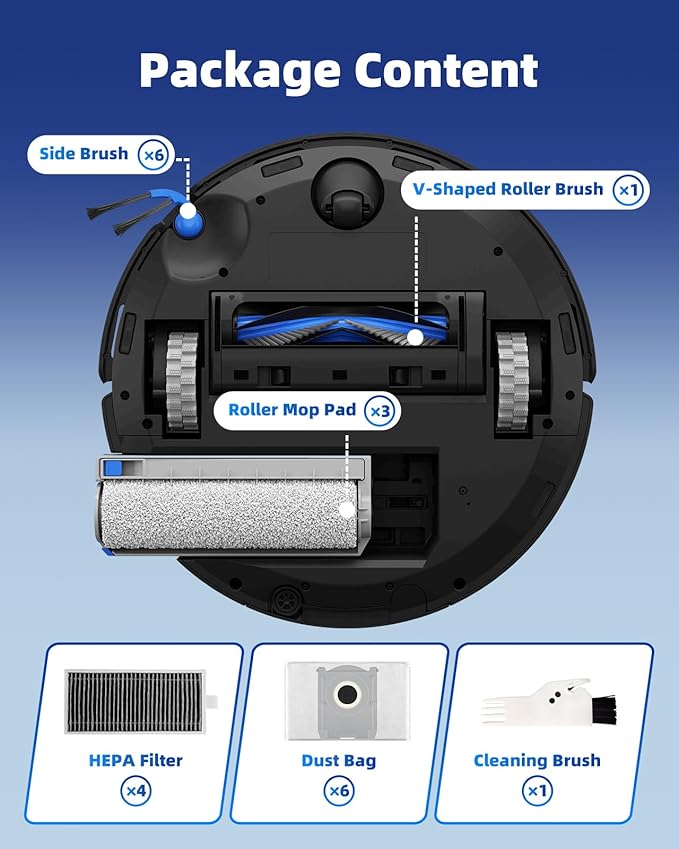 21 Pcs Replacement Parts Kit Compatible with ECOVACS DEEBOT T80 Omni Robot Vacuum - Accessory Set with 1 Main Brush, 3 Mop Brush Rollers, 4 Filters, 6 Dust Bags, 6 Side Brushes, 1 Cleaning Brush