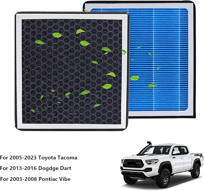 CF10374 Cabin Air Filter Compatible with 2005-2015 2016 2017 2018 2019 2020 2021 Toyota Tacoma Accessories 13-16 Dodge Dart 03-08 Pontiac Vibe Activated Carbon Air Filters