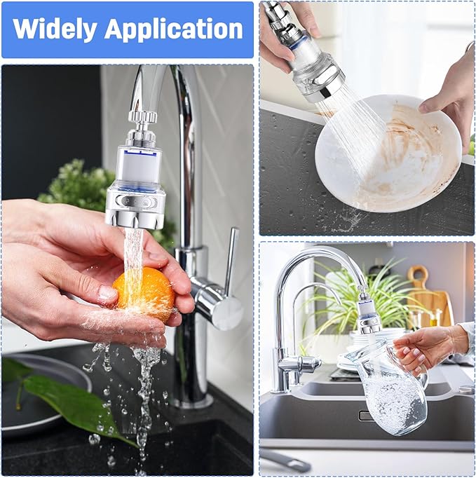 3 Pack Sink Water Filter Faucet, Universal 360 ° Rotating Faucet Filter for Kitchen Sink, 3 Modes Bathroom Faucet Filter Removes Chlorine Fluoride Heavy Metals Hard Water for Home Kitchen & Bathroom