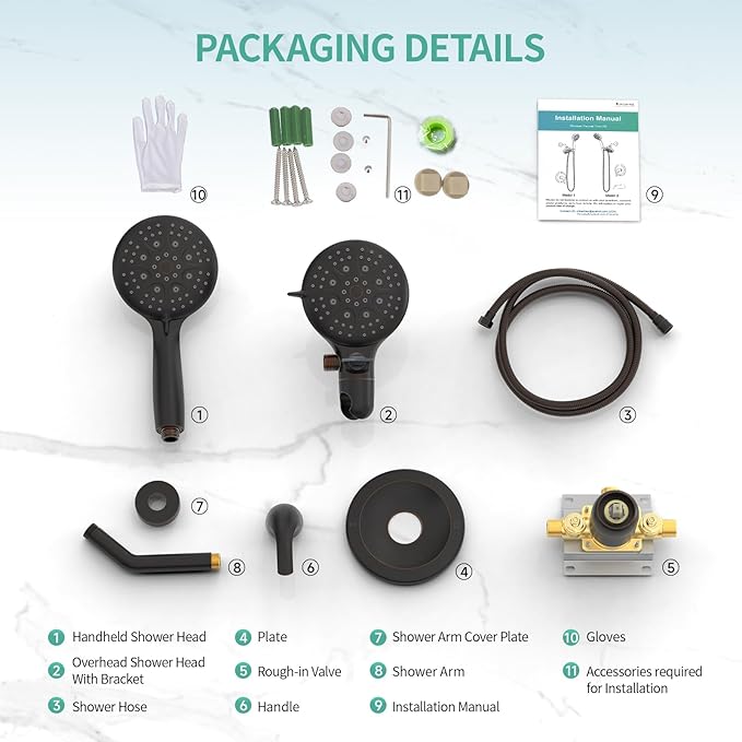 SR SUN RISE High Pressure 3-Way Rainfall Shower Faucet, 3 in 1 Shower Head and Handheld Shower Combo Set with 71” Hose, Easy to Clean Bathtub or Pets, Valve and Shower Trim Kit, Oil Rubbed Bronze