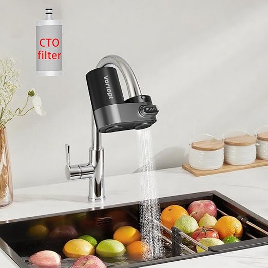 Faucet Water Filter for Sink, Mechanical Switch Button,350 Gallon Water Purifier for Sink, NSF Certified to Reduces Chlorine and Bad Taste with One Replacement, T5-Black.