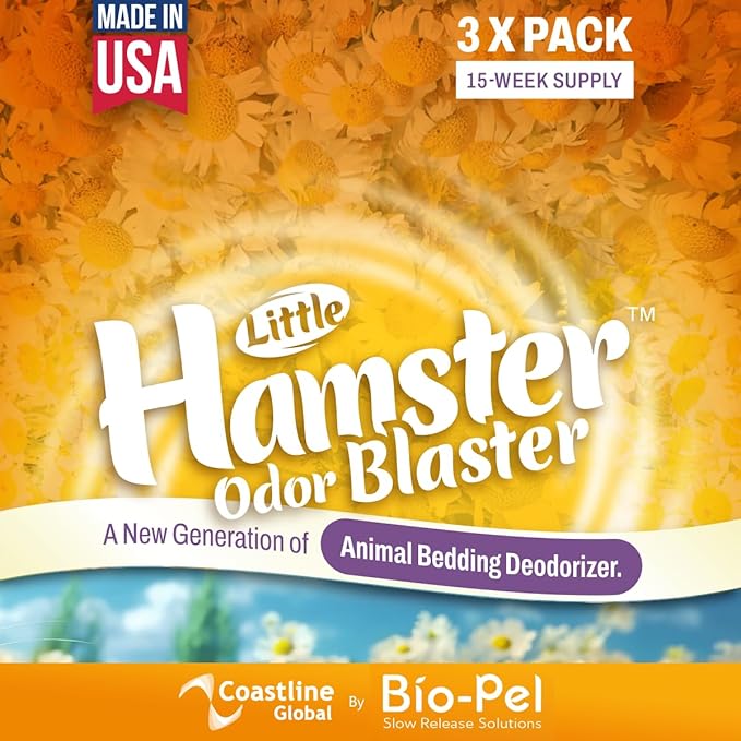 Hamster Odor Blaster | a New Generation Of Animal Bedding Deodorizer | Unique Slow Release Formula | Natural Fresh Scent - Lavender & Chamomile | Up to 15 Weeks Supply | 3 x 0.5oz bags