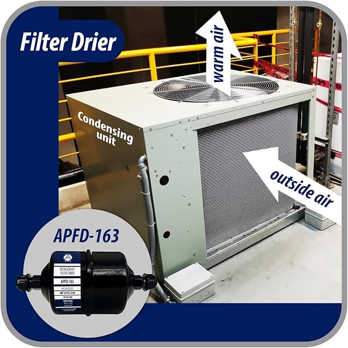 Appli Parts APFD-163 3/8 in Liquid Line Refrigerant AC Filter Drier hvac Refrigeration 163 SAE Flare connection universal unidirectional 7in long 3in wide