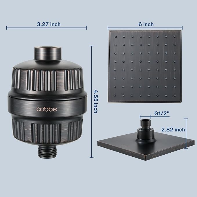 Cobbe High Pressure Filtered Shower Head Combo, Rain Shower Head with 20 Stage Shower Head Filter for Hard Water - Adjustable Replacement Remove Chlorine and Harmful Substances, ORB