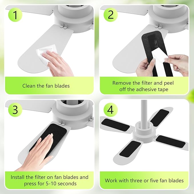 3 Pack Ceiling Fan Filters for Blades, Activated Coconut Carbon Fan Filter for Ceiling Fan, Easy-Stick Universal Air Filter for Common Household Contaminants