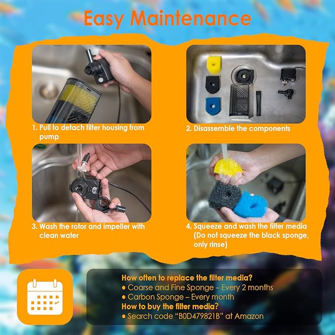 Submersible Aquarium Filter 3-Stage Fish Filter for Fish Tank, Turtle Filter Fish Tank Filter with Aeration & Dual Water Outlet, Turtle Tank Filter Pump for 70-100 GAL Aquariums