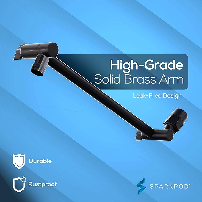 SparkPod Square Rain Shower Head with Extension Arm - Height Adjustable Shower Head with High Pressure Performance - Easy 1-Minute Installation (11" Arm Extension, Vintage Oil-Rubbed Bronze)