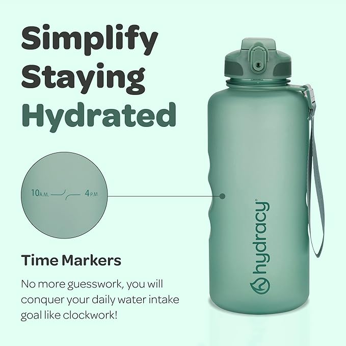 Hydracy Water Bottle with Time Marker -Large BPA Free Water Bottle & No Sweat Sleeve -Leak Proof Gym Bottle with Fruit Infuser Strainer & Times to Drink -Ideal for Fitness Sports & Outdoors