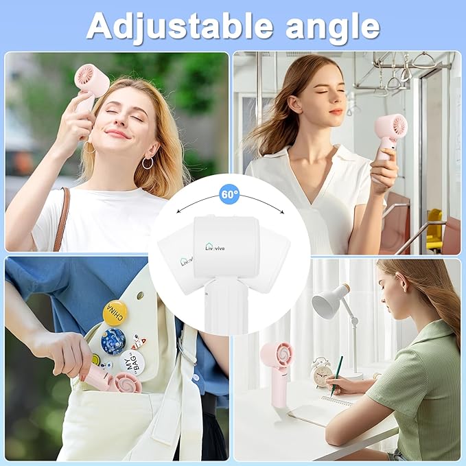 Handheld fan, adjustable blowing angle, mini portable turbo fan, USB Type-C rechargeable, infinitely variable speed high-speed personal fan, 11 Hours Battery Life (White)