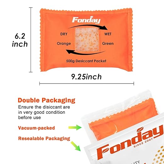 2 x 500Gram Fonday Rechargeable Silica Gel Car Dehumidifier Fast Reactivate Desiccant Bags, Large for Gun Safe Closet Basement Garage Storage Moisture Absorber