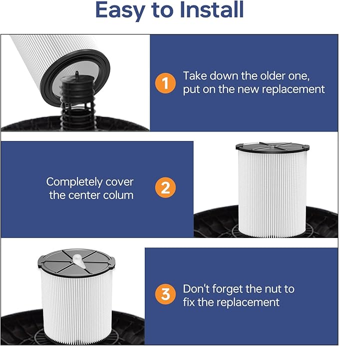 VF4000 Replacement Filter Wet Dry Vacuum Cleaner Compatible with RIDGID Wet Dry 5-20 Gal, 6-9 Gal Husky Vacuum, CRAFTSMAN 17816 Shop Vacuum (2 Pack Filters)