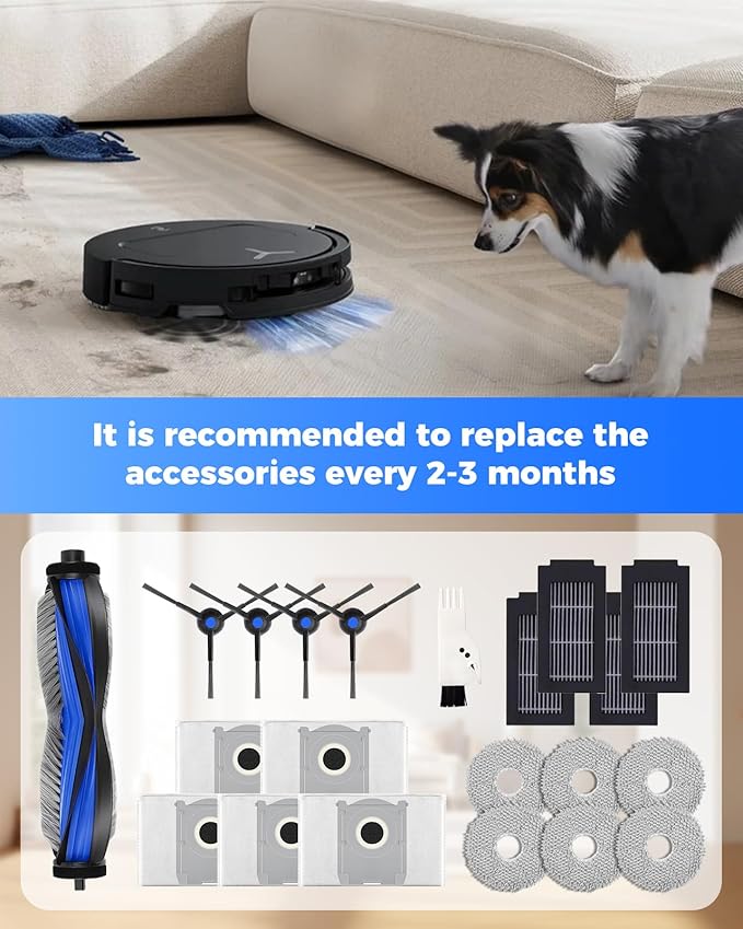 21 Pack Replacement Parts for ECOVACS DEEBOT T50 Omni/T50 PRO Omni Robot Vacuum Accessory Set, 1 Main Brush, 4 Side Brushes, 6 Mop Pads, 4 HEPA Filters, 5 Dust Bags, 1 Cleaning Brush