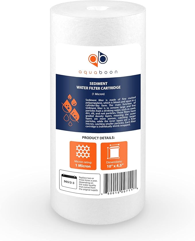 Aquaboon Whole House 1 Micron Water Filter 10 x 4.5 Against Sediment Water Filter Cartridge Replacement Compatible with DGD-5005, AP810, 20-Pack