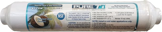 Inline Graduated Activated Carbon Water Filter - Whole House Carbon Block Cartridge Chlorine, Taste & Odor Reduction - 10 Inch