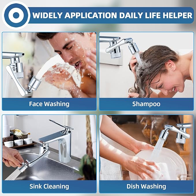 1080°Swivel Filter Faucet Extender Aerator - 8 Pcs Replacement Water Filter, 1080°+360°Rotating Robotic Arm 2 Mode Splash Filter, Solid Brass Faucet Sprayer Universal For Bathroom Kitchen Laundry Sink