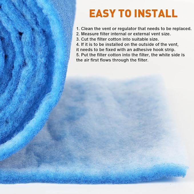 12" x 140" Air Vent Filters Kit - Cut to Size Floor Vent Filters for home. MERV 8 Electrostatic Air Filter Roll & Adhesive Hook Tape(30+ Filters)