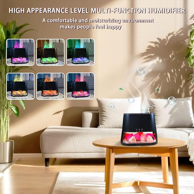 2-in-1 Himalayan Salt Lamp & Ultrasonic Essential Oil Diffuser, Aromatherapy Diffuser Cool Mist Humidifier, Original Salt Therapy Lamp, 100% Pure Himalayan Salt, Ambient Glow, 260ml (Black)